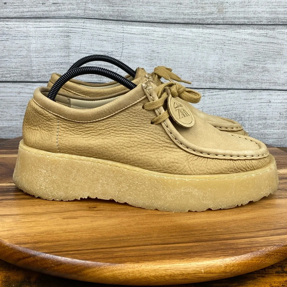 Clarks X Zara Collaboration Nubuck Leather Sandy Brown Platform Wallaby Size 9.5